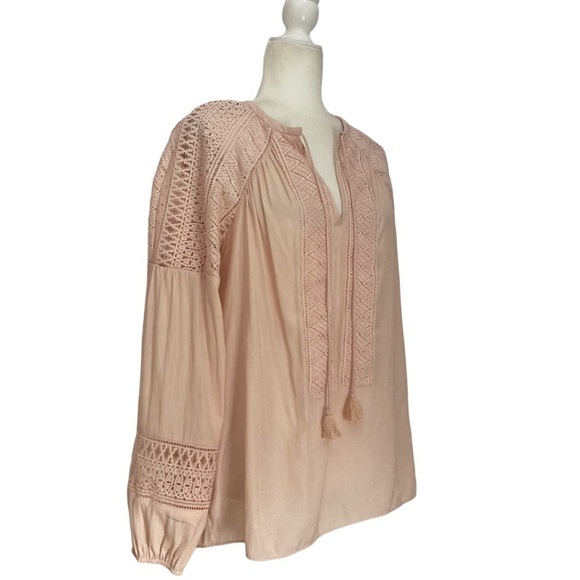 Ramy Brook Winnie Crochet Lace Embroidered Peasant Blouse Blush Pink - Picture 4 of 10